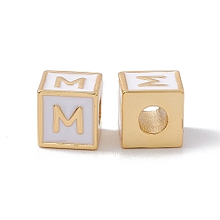 Letter M Стойки покрытие латунь эмаль бисер, без кадмия, без никеля и без свинца, реальный 18 k позолоченный, куб с письмом, серый, letter.m, 6x6x6 мм, отверстие : 2.5 мм