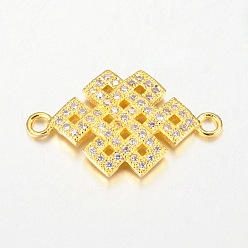 Golden Chinese Knot Connector Brass Micro Pave Cubic Zirconia Links, Golden, 13.5x23x2.5mm, Hole: 1.8mm