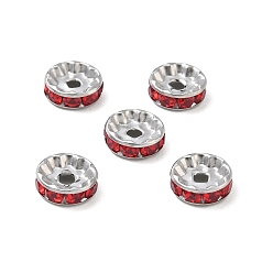 Light Siam 304 Edelstahl Rhinestone-Spacer Perlen, flache Runde/Scheiben, Edelstahl Farbe, Light Siam, 10x3 mm, Bohrung: 2 mm
