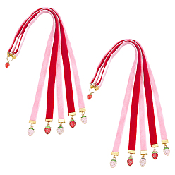 (52) Непрозрачная лаванда 2шт 2 цвета бархатные закладки, с латунной эмалевой подвеской в виде клубники, золотые, разноцветные, 340 мм, 1 шт / цвет