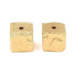 Real 18K Gold Plated Brass Beads, Hammered Cube, Cadmium Free & Lead Free, Rack Plating, Long-Lasting Plated, Real 18K Gold Plated, 11x11x10mm, Hole: 1.5mm