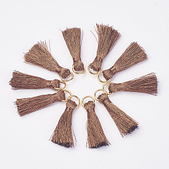 Saddle Brown Cannetille Nylon Tassel Pendant Decorations, with Iron Findings, Golden, Saddle Brown, 30~32x7x4mm, Hole: 4x5mm