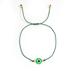 Зеленый Плетеные браслеты из смоляных бусин от сглаза в стиле бохо, регулируемые плетеные браслеты из нейлонового шнура для женщин, зелёные, внутренний диаметр: 11 дюйм (28 см)