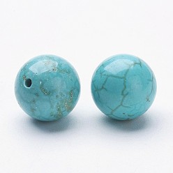 Turquoise Natural Magnesite Beads, Dyed & Heated, Half Drilled, Round, Turquoise, 10~10.5mm, Hole: 1mm