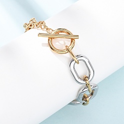 Золотой & Цвет Нержавеющей Стали 201 из нержавеющей стали цепи браслеты, кабельные цепи для женщин, с Переключить застежками, два тона, золотые и нержавеющая сталь цвет, 7.99 дюйм (20.3 см)