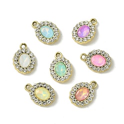 Golden UV Plating Alloy with Mixed Color Glass Rhinestone Pendants, Oval, Golden, 17.5x12x3.5mm, Hole: 2mm