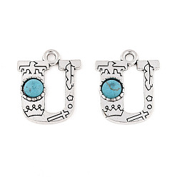 Letter U Подвески из синтетической бирюзы и сплавов, письмо амулеты, античное серебро, Буква U, 24.5x19.5x4.5 мм, отверстие : 3 мм