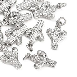 Real Platinum Plated SHEGRACE Brass Pendants, Cactus Charms, Cadmium Free & Nickel Free & Lead Free, Real Platinum Plated, 14x9.5x3mm, Hole: 2mm
