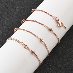 Розовое Золото Латунные спутниковые цепочки ожерелья для женщин, 304 из нержавеющей стали застежкой омар, стойки покрытие, без свинца и без кадмия, долговечный, розовое золото , 17.83 дюйм (45.3 см)