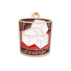 Посуда Подвески из сплава и эмали в стиле вестерн-ковбоев, золотые, чашка со словом ковбой, 25x18.5x1 мм, отверстие : 2 мм