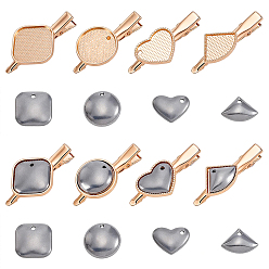 Platinum & Light Gold 8 ensembles 4 styles pinces à cheveux en alliage alligator, suports à cabochon, pour la fabrication d'accessoires pour cheveux bricolage, platine et or clair, Plateau: 14~20 mm, 45x17~25x10~13mm, 2 ensembles/style