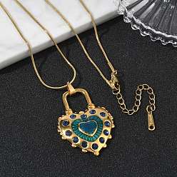 Сердце 304 Подвески-колье из нержавеющей стали с эмалью бирюзового цвета для женщин, золотые, сердце, 16.54 дюйм (42 см)