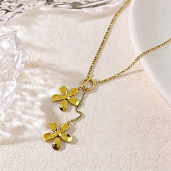 Oro 304 Collares largos con colgante de flor de acero inoxidable para mujer, con broches ot, dorado, 15.75 pulgada (40 cm)