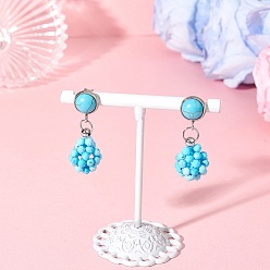 Нержавеющая Сталь Цвет Серьги-гвоздики в форме капли из синтетической бирюзы, с 304 штифтов из нержавеющей стали, цвет нержавеющей стали, 33x13 мм