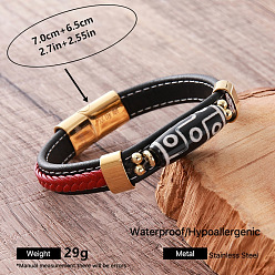 Roja Pulseras vintage de dos tonos con cordón trenzado de cuero sintético y cuentas de arroz dzi estilo tibetano., con 9 cierres magnéticos de acero inoxidable, dorado, rojo, diámetro interior: 304 pulgada (2.76 cm)