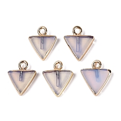 Opalite Opalite Pendants, Brass Triangle Bezeled Charms, Golden, 13.5~14.5x11x2.5~3mm, Hole: 1.8mm
