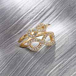 Настоящее золото 18K Регулируемые манжетные кольца с микропаве из кубического циркония из латуни, бесконечность, реальный 18 k позолоченный, 13 мм, внутренний диаметр: регулируемый