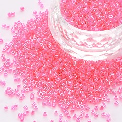 Hot Pink Glass Cylinder Beads, Seed Beads, Inside Colours Luster, Round Hole, Hot Pink, 1.5~2x1~2mm, Hole: 0.8mm, about 8000pcs/bag, about 1pound/bag