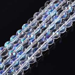Прозрачный Прозрачные стеклянные бусины гальваническим пряди, круглые, с покрытием цвета радуги, с половиным покрытием, прозрачные, 6~6.5 мм, отверстие : 0.8~1 мм, около 67~72 шт / нитка, 14.57~15.35 дюйм (37~39 см)