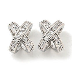 Платинированный Латунные микропаве из прозрачного кубического циркония, без кадмия, без никеля и без свинца, крестик, Реальная платина, 10x7.5x7 мм, отверстие : 5.5x5 мм