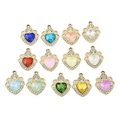 Light Gold Стеклянные подвески, сплавочная фурнитура горного хрусталя, УФ-покрытием, сердце, золотой свет, 24.5x18.5x5.5 мм, отверстие : 2 мм