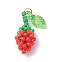 Красный Подвески-розы из стеклянных бус, с настоящими 18позолоченными 304 кольцами из нержавеющей стали и акриловыми листьями, красные, 18x8x7.5 мм