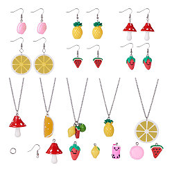 Platinum DIY Pendant Necklaces Making, with Resin Pendants, Polymer Clay Pendants, 304 Stainless Steel Cable Chain Necklaces and Brass Earring Hooks, Platinum, 12x10cm