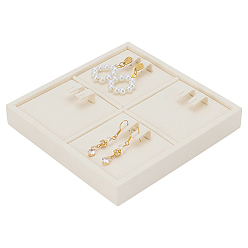 Бежевый 4 Подставка для сережек из микрофибры с отделениями, квадратный, бежевые, 14.2x14.2x3 см