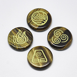 Тигровый глаз Природных тигровый глаз кабошонов, плоский круг с благоприятным рисунком облаков, 25x5.5 мм, 4 шт / комплект