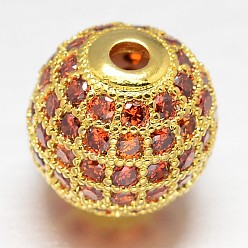 Golden CZ Brass Micro Pave Cubic Zirconia Round Beads, Golden, 8mm, Hole: 2mm