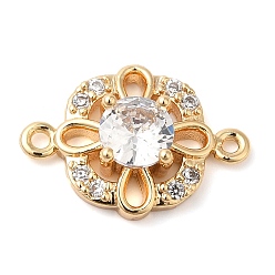 Настоящее золото 18K Латунные подвески из прозрачного кубического циркония, цветочные квадратные ссылки, без кадмия, без никеля и без свинца, реальный 18 k позолоченный, 15x11x4 мм, отверстие : 1 мм