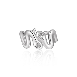 Clear Brass Pave Cubic Zirconia Cuff Open Rings, Snake, Platinum, Clear, 15~20mm