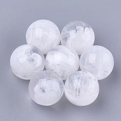 White Acrylic Beads, Imitation Gemstone Style, Round, Clear & White, 13.5~14x13mm, Hole: 2mm, about 330pcs/500g