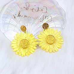 Шампанско-Желтый Акриловые серьги-гвоздики с цветком, платина, шампанское желтый, 59x50 мм