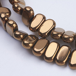 Copper Plated Electroplate Non-magnetic Synthetic Hematite Beads Strands, Rectangle, Copper Plated, 8x4x2mm, Hole: 1mm, about 98~102pcs/strand, 15.5 inch(39.5cm)