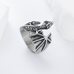 Нержавеющая Сталь Цвет 304 из нержавеющей стали кольца палец для мужчин, дракон, цвет нержавеющей стали, размер США 12 (21.4 мм)