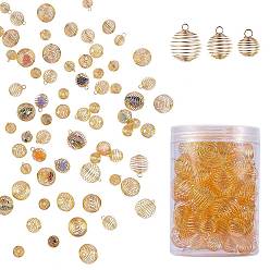 Golden 90Pcs 3 Style Iron Wire Pendants, Spiral Bead Cage Pendants, Round, Golden, 20~35x18~30mm, Hole: 5mm, 30pcs/style