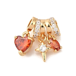 Настоящее золото 18K Латунные микро проложить кубического циркония подвески, без кадмия, без никеля и без свинца, сердце прелести, реальный 18 k позолоченный, 16.5x14.5x7 мм, отверстие : 3 мм