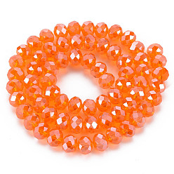 Coral Electroplate Glass Beads Strands, Pearl Luster Plated, Faceted, Rondelle, Coral, 3x2mm, Hole: 0.8mm, about 150~155pcs/strand, 15~16 inch(38~40cm)