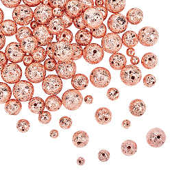 Rose Gold Plated Electroplated Natural Lava Rock Beads, Round, Bumpy, Rose Gold Plated, 4~11mm, Hole: 1mm, 120pcs/box