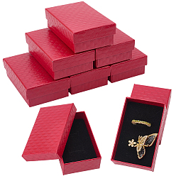 Красный 15шт. ромбовидные текстурированные картонные коробки для ювелирных изделий, с черной губкой, для ювелирной подарочной упаковки, прямоугольные, красные, 8x5x2.7 см, внутри: 7.3×4.4см