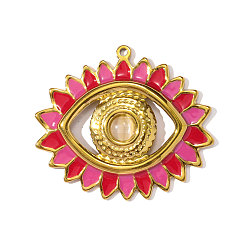 Красный 304 нержавеющей стальной эмали подвески, Очарование глаз, с кошачий глаз, ионное покрытие (ip), красные, реальный 18 k позолоченный, 42x37 мм