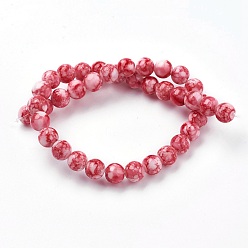 Red Glass Beads Strands, Round, Red, 9.5~10.5mm, Hole: 1.2mm, about 38pcs/strand, 14.5 inch(37cm)