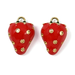 (123L) Белый крем непрозрачный блеск Латунь эмаль подвески, клубничное очарование, без свинца и без кадмия, долговечный, стойки покрытие, реальный 18 k позолоченный, огнеупорный кирпич, 20x14x9 мм, отверстие : 1.8 мм