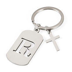 Letter R 1Porte-clés en acier inoxydable, avec porte-clés fendus, rectangle, couleur inox, lettre r, 72mm
