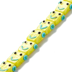 Yellow Handmade Lampwork Beads Strands, Robot Head, Yellow, 13.5~14x10~17x7~8mm, Hole: 1mm, about 20pcs/strand, 11.30 inch(28.7cm)