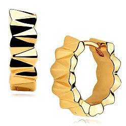 Textured Flat Латунные серьги обруча, золотые, текстурированная квартира, 15 мм
