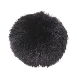 Black Handmade Faux Rabbit Fur Pom Pom Ball Covered Pendants, Fuzzy Bunny Hair Balls, with Elastic Fiber, Black, 55~74mm, Hole: 5mm