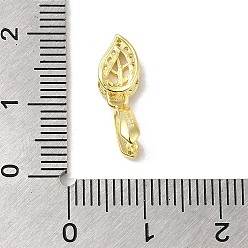 Real 18K Gold Plated Rack Plating 925 Sterling Silver Ice Pick Pinch Bails, with Micro Pave Clear Cubic Zirconia, Leaf, with S925 Stamp, Real 18K Gold Plated, 16x6mm, Hole: 4.5x2mm, Pin: 0.9mm