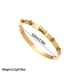 Bowknot 304 женские шарнирные браслеты из нержавеющей стали, золотые, бантом, внутренний диаметр: 2-3/8 дюйм (6 см)